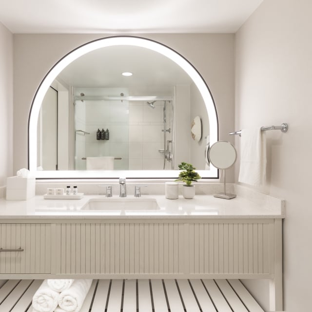 Elegant bathroom of a guest room at The Singer Oceanfront Resort