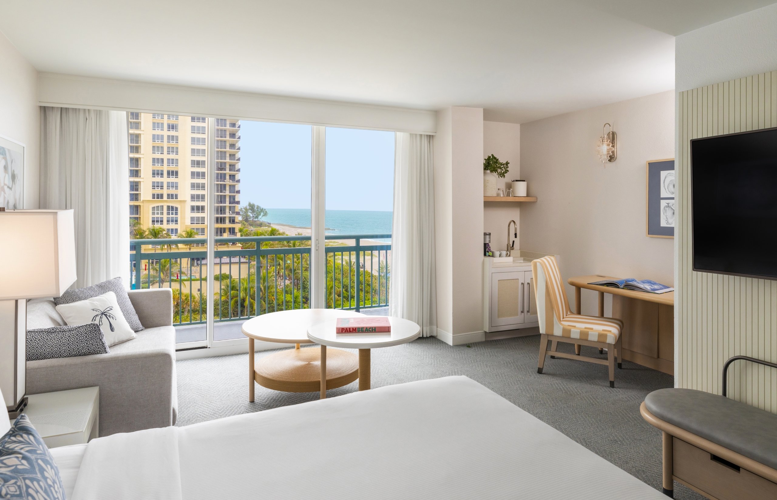 Elegant guest room with elegant decor at West Palm Beach Hotel.